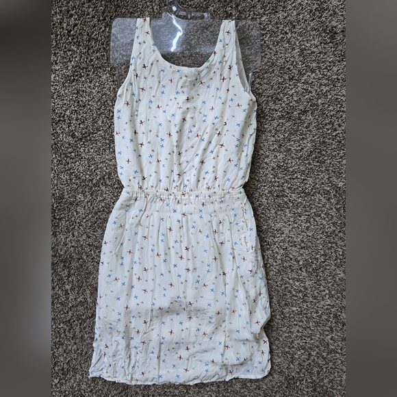 Ellison White Casual Dress With Bird Red Blue Print Sleeveless Tank Small - Picture 3 of 3